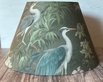 Heron Fabric Empire Lampshade, Handmade Green Linen Lampshade, Empire Pendant Shade