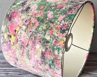 Pink and green velvet lampshade, Renoir Nebula Fabric, Handmade Table Lampshade, Ceiling Pendant Shade, Abstract pattern