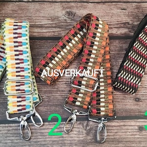 Mehrfarbige Taschengurte 38mm mit hochwertigen silbernen Karabiner
