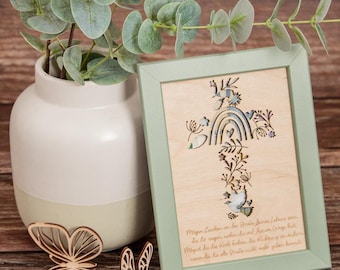 Regalo de bautizo // Regalo en efectivo para bautizo / Regalo en efectivo para bautizo / Regalo de bautizo con mensaje / Regalo para bautizo / Cuadro con cruz de madera A5 o A4