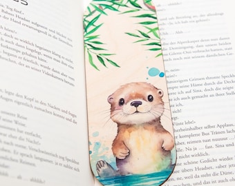 Bookmark with otter motif / Wooden bookmark with colored UV print