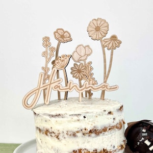 Wildflower cake topper made of wood / cake topper made of wood for birthday cakes or other occasions - with cake topper name or just flowers