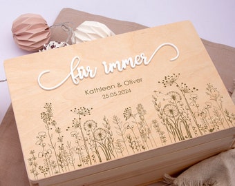 FÜR IMMER Erinnerungsbox zur Hochzeit / Erinnerungskiste Hochzeit / Erinnerungsbox mit Blumenmotiv / Holzbox Für immer/ Hochzeitsgeschenk
