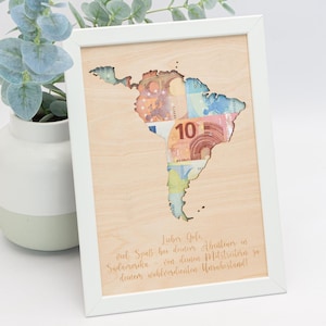 Cadeau en argent de voyage : carte de l'Amérique du Sud pour un mariage, un anniversaire, un cadeau en argent pour un voyage dans le monde, un cadeau de mariage pour un voyage en Amérique du Sud