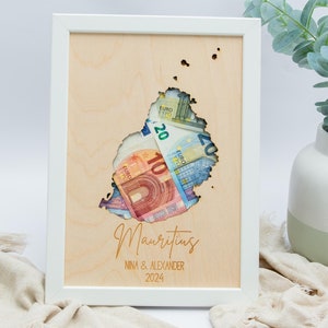 Geldgeschenk Reise Mauritius Karte zur Hochzeit, zum Geburtstag oder zur Weltreise, Weltreise Geldgeschenk, Hochzeitsgeschenk Reise