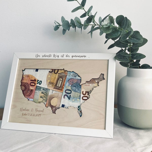 Money gift USA / Money gift America / USA card for banknotes, honeymoon gift - Personalized with name