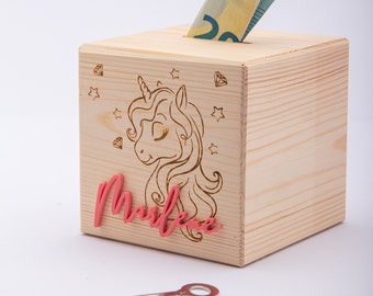 Einhorn Spardose, Spardose mit Einhorn, Spardose personalisiert, Spardose mit Schloss, Kinderspardose, Babygeschenk, Geschenk zur Taufe