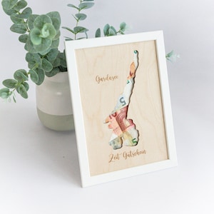 Regalo in denaro Lago di Garda / Regalo in denaro Italia / Carta Lago di Garda per banconote, regalo luna di miele - Personalizzata con nome