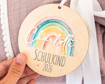 Rainbow candy cone tag with name - schoolchild 2027 / name tag for starting school 2027 / wooden school enrollment tag
