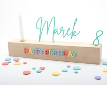 Birthday gift idea: Birthday bar with name and numbers / birthday board - Happy Birthday bar with name made of pastel acrylic