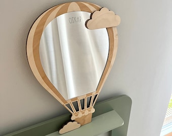 Cadeau pour enfants : miroir pour enfants incassable avec nom montgolfière / cadeau de Noël / cadeau d'anniversaire pour enfants.