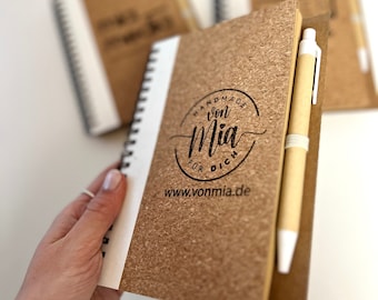 Notebook with logo engraving and pen, merchandise item / customer gift with logo / book with logo / logo on book