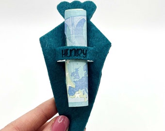 Geldgeschenk zur Einschulung / Geschenk zum Schulanfang - Verpackung für Geldschein / Zuckertüte Geldhalter aus Filz in verschiedenen Farben