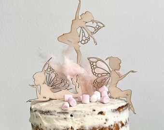 Décoration de gâteau Fée pour anniversaire d'enfant / Cake Topper Fée en set ou individuellement, grand et petit - adapté à votre gâteau / Fée en bois