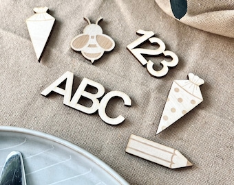 Scatter decorations for the first day of school / school enrollment with a candy cone / table decoration for the first day of school with ABC, 123, candy cone, pencil, busy bee