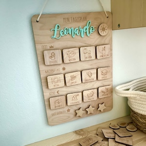 Horario diario de madera para niños con 24 tarjetas de rutina, plan de rutina para niños con rutina diaria para niños, rutina matutina / rutina vespertina para niños