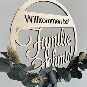 door sign with family name, family sign