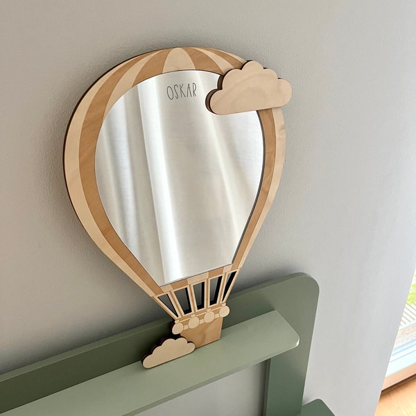 Cadeau pour enfants : miroir pour enfants incassable avec nom montgolfière / cadeau de Noël / cadeau d'anniversaire pour enfants.