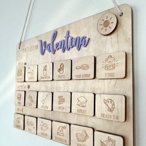 Programma giornaliero per bambini in legno con 24 carte di routine, programma di routine per bambini con routine giornaliera per bambini, bambini mattina / mezzogiorno / sera