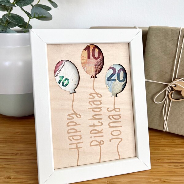 Money gift wooden picture with picture frame Happy Birthday, personalized for your birthday