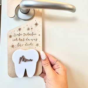 Placa da fada do dente para quarto infantil - placa da porta da fada do dente com nome para dente bamba - dente inserido, recompensa da fada do dente em troca
