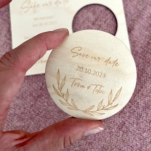 Invitation to the wedding party - Safe the Date card made of wood, Safe our Date magnet to be removed from the card