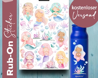 Rub-on sticker sheet with mermaids | Stickers with coral and shells | Scratch-resistant designs for casting powder, bottles, mugs, and much more.
