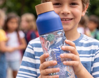 Personalisierte Trinkflasche mit Namen | Wasserflasche mit Meerestieren | Quokka Flasche personalisiert mit Wal, Qualle und Schildkröte