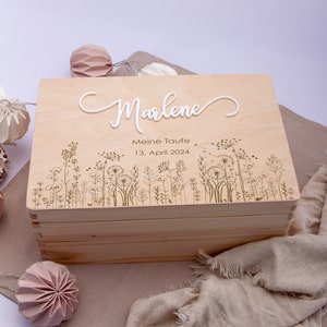 Memory box for baptism/memory box baptism/memory box with flower motif/wooden box with name/baptism gift/gift for baptism