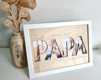PAPA - Holzbild mit persönlicher Gravur / Ostergeschenk für Papa oder zum Geburtstag, Nikolaus, Geschenk zum Vatertag / Geschenk für Papa
