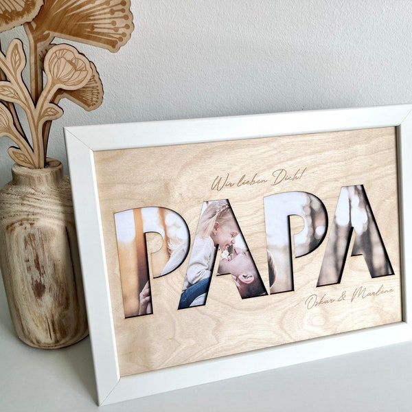 PAPA - Holzbild mit persönlicher Gravur / Ostergeschenk für Papa oder zum Geburtstag, Nikolaus, Geschenk zum Vatertag / Geschenk für Papa