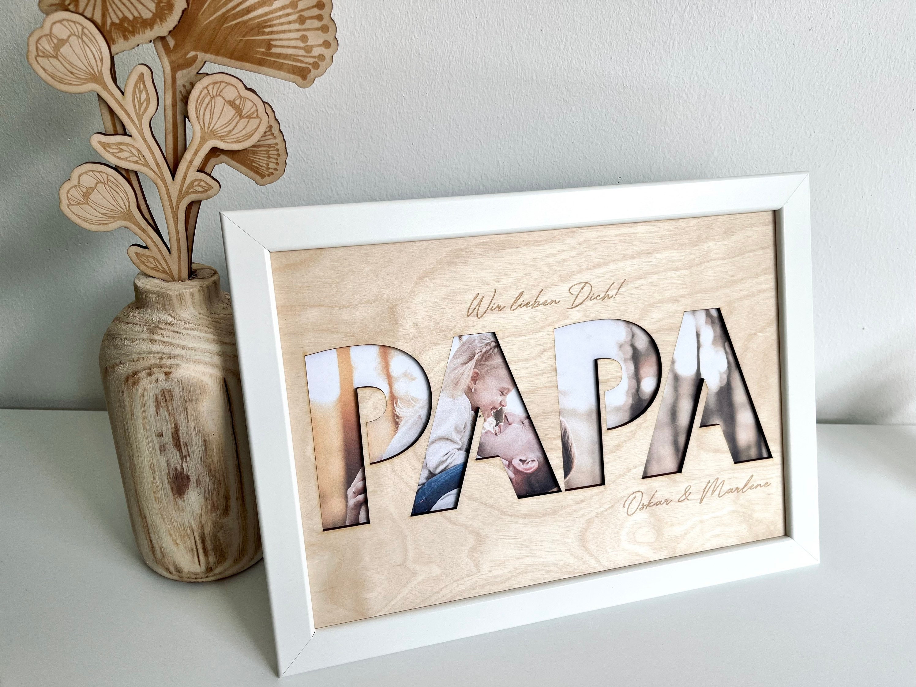FHzytg Bilderrahmen 10x15cm Geschenk für Papa, Holz Drehbare