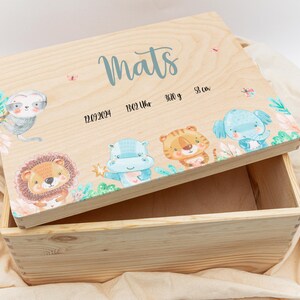 Baby memory box / memory box for birth, gift for baptism or birth, box with name and birth date with animals