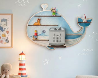 Handmade Toniebox wall shelf for 24 figures & charging station | Nautical organizer for Tonies and Toniebox 1 or 2 | Christening gift