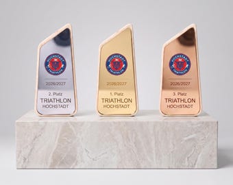 Wooden and mirrored trophy, cup - also available as a set for 1st-3rd place, personalized trophy for sports awards, event decoration or awards