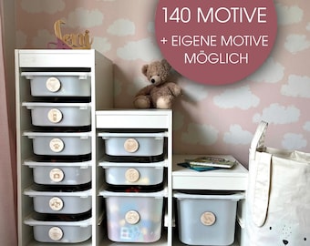 Over 140 designs (1): Children's room organization with wooden labels for e.g. Trofast shelves with designs & text - individual designs possible