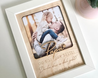 Personalized wooden picture with engraving for the best dad – picture frame 13 x 18 cm or A4 as a gift idea for fathers of children