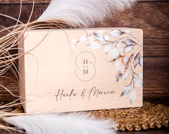 Erinnerungsbox zur Hochzeit / Erinnerungskiste Hochzeit / Erinnerungsbox mit Blumendruck/ Holzbox mit  Namen / Hochzeitsgeschenk