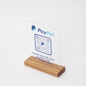 Paypal me Aufsteller aus Acryl mit Holzsockel