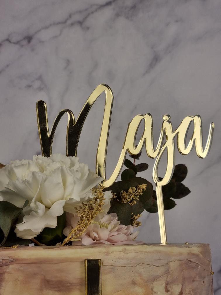 Mirrored Cake Toppers - Christening Cake Toppers With Name and Cross ...