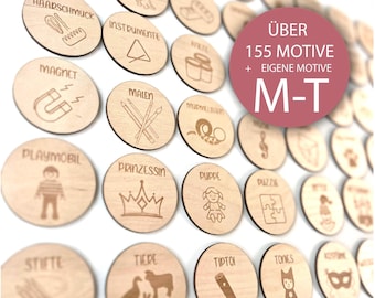 Etiquetas organizadoras de madera: organización de habitaciones infantiles con etiquetas de madera para, por ejemplo, estanterías Trofast. Más de 155 diseños (de la M a la T).