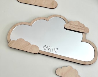 Gift idea for a child: Cloud-shaped mirror for a child's room with name engraving, for birthdays/Easter, shatterproof, be cheeky, wild and wonderful