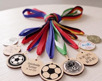 Personalized wooden football medals | Individual tournament medal with club logo | Children's sports award engraving | Trophy replacement