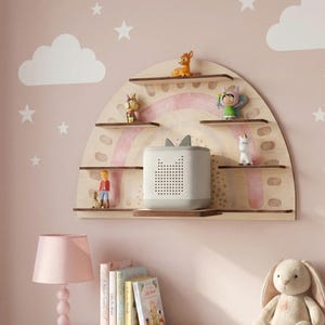 Étagère Tonie à motif arc-en-ciel pour jusqu'à 30 figurines / Étagère Tonie en bois / Étagère nuage supplémentaire pour 12 figurines / Étagère pour figurines Tonie