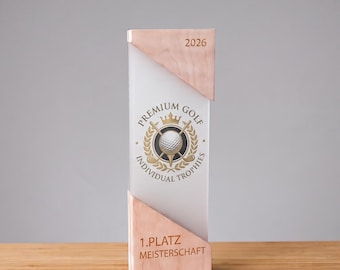 Asymmetrical trophy made of birch wood & frosted acrylic glass - also available as a set for 1st-3rd place, high-quality personalized trophy for sports awards
