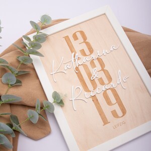 Wedding gift: Wooden picture with name and date - wedding gift, Valentine&#39;s Day gift or anniversary gift