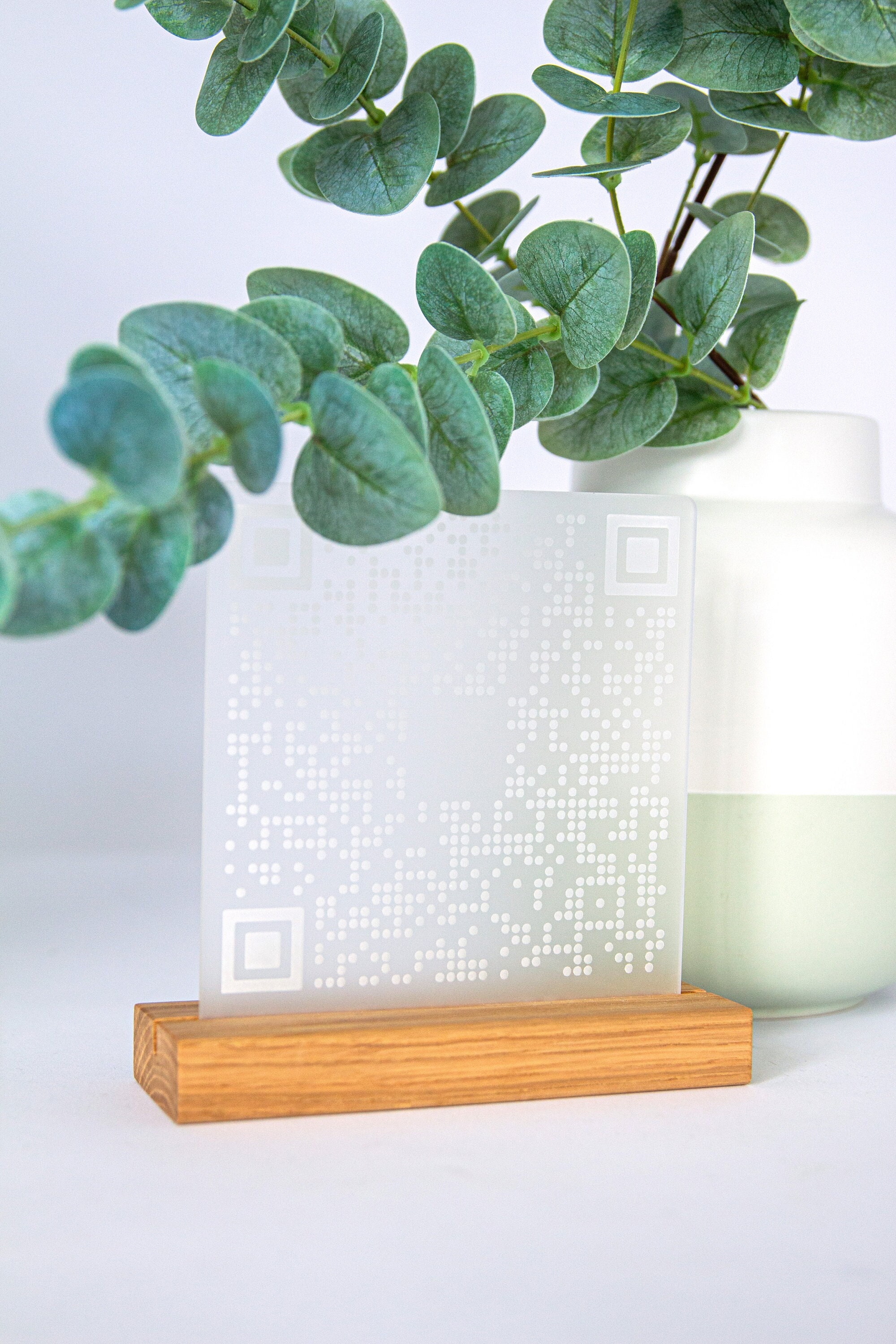 QR Code Stand for Website / QR Code for Scanning / Company Stand / Paypal Link Stand / QR Code for Customers with Oak Base
