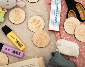 Set of 20 organization labels boy or girl: Children's room organization with wooden labels for e.g. Ikea Trofast shelf with motifs