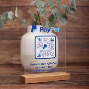 Paypal me Aufsteller aus Acryl mit Holzsockel