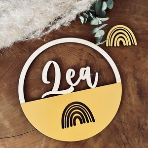 Children&#39;s room sign made of wood / door sign made of wood / children&#39;s room wood / children&#39;s room door sign with name made of wood with rainbow or feather